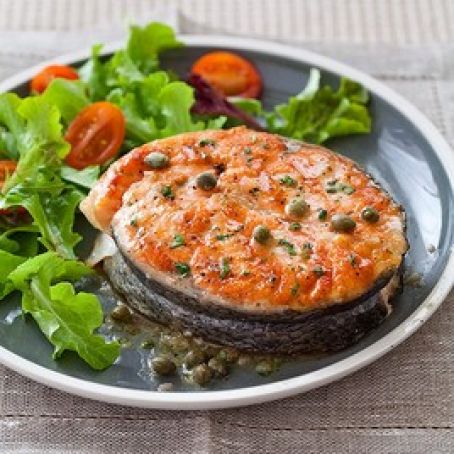Grilled Salmon Steaks with Lemon-Caper Sauce